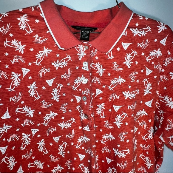 Tommy Bahama Polo Shirt XLT XL Tall Orange Palm‎ Trees Sail Boats - Picture 2 of 4